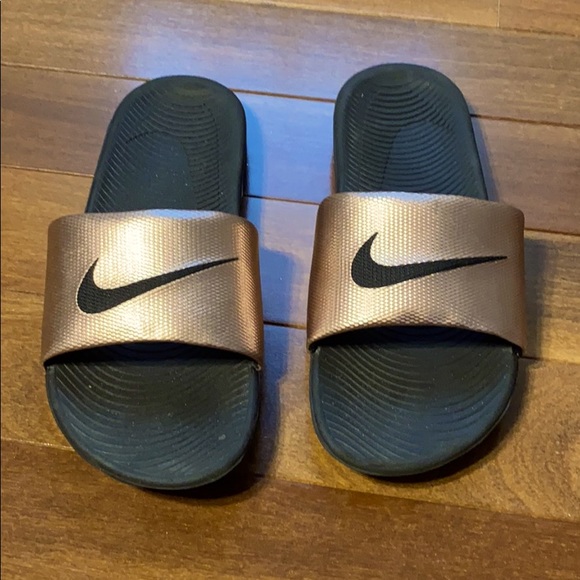 Nike Shoes | Nike Rose Gold And Black Slides | Poshmark